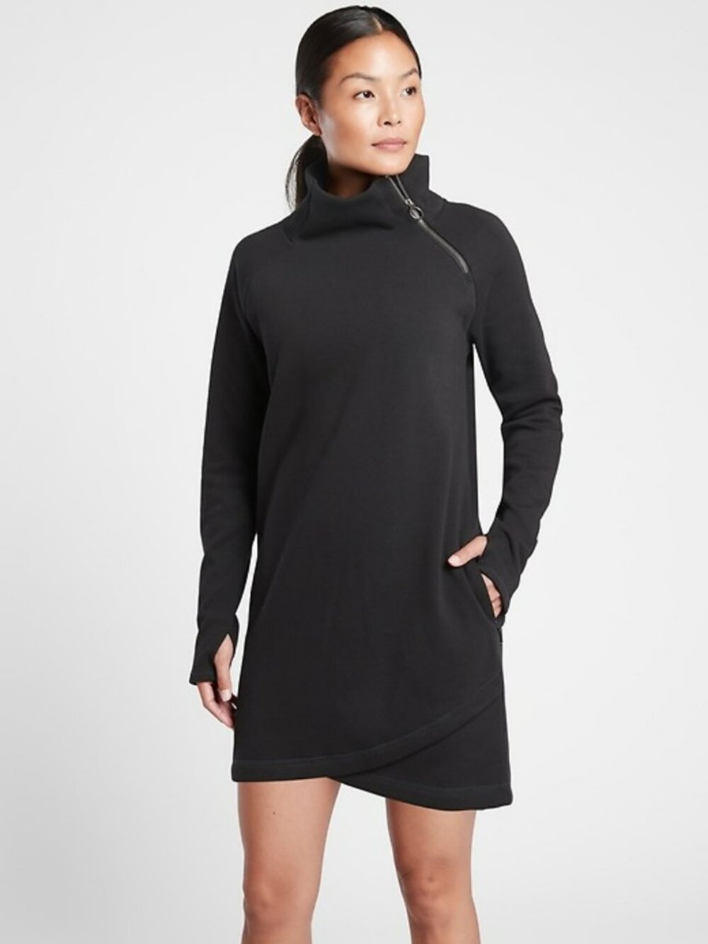 Athleta ST Small Tall Cozy Karma Asym Dress Black NWT! #383427